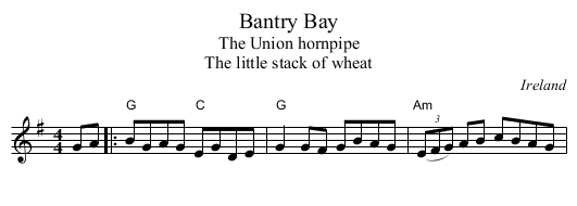 Bantry Bay - staff notation