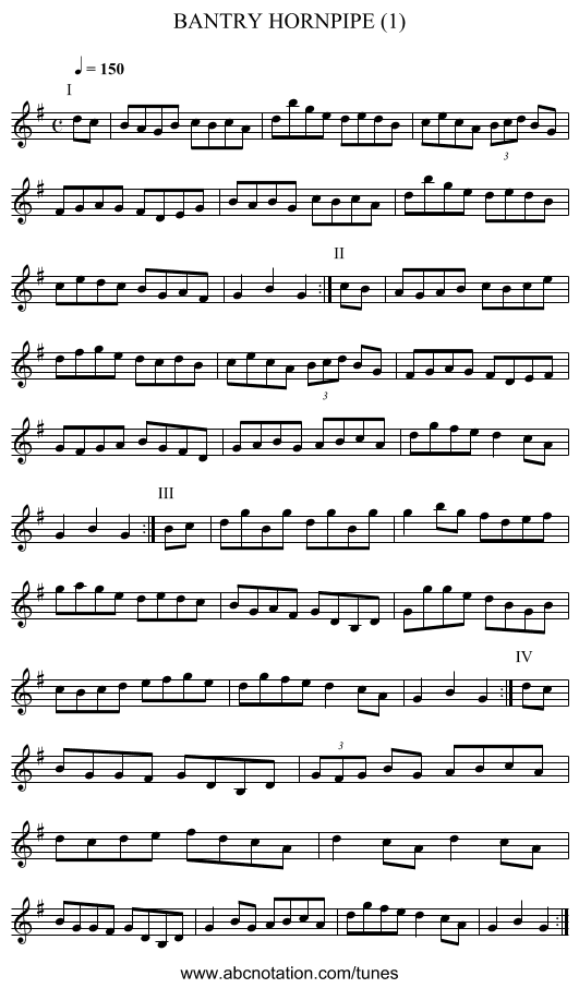 BANTRY HORNPIPE (1) - staff notation