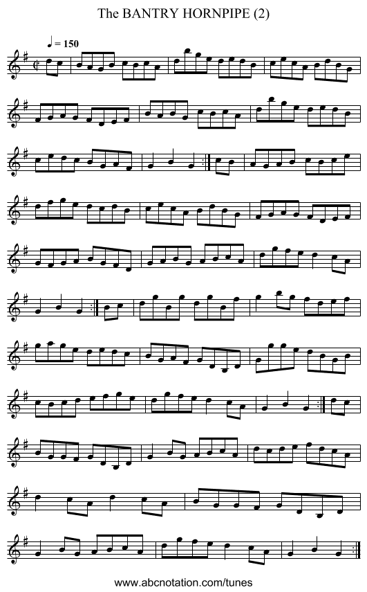 BANTRY HORNPIPE (2), The - staff notation