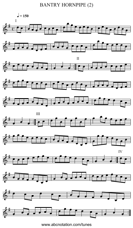 BANTRY HORNPIPE (2) - staff notation