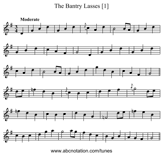 Bantry Lasses [1], The - staff notation