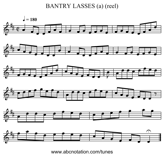 BANTRY LASSES (a) (reel) - staff notation