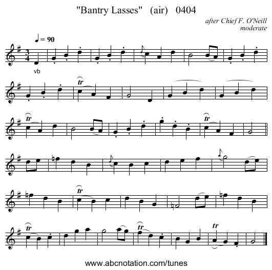 Bantry Lasses (air) 0404 - staff notation