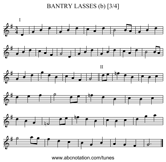 BANTRY LASSES (b) [3/4] - staff notation