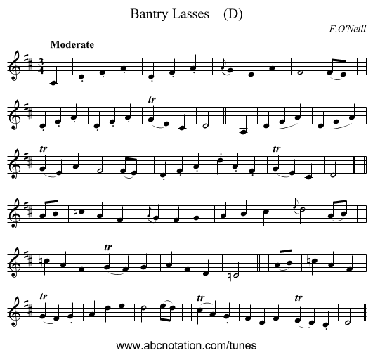 Bantry Lasses    (D) - staff notation