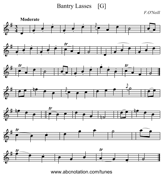 Bantry Lasses    [G] - staff notation