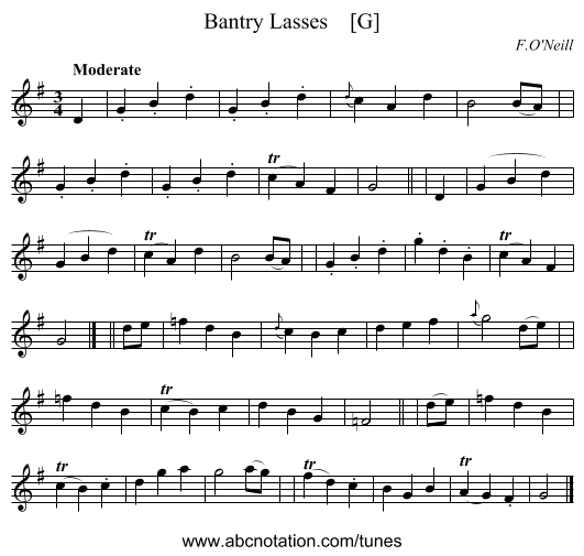 Bantry Lasses    [G] - staff notation