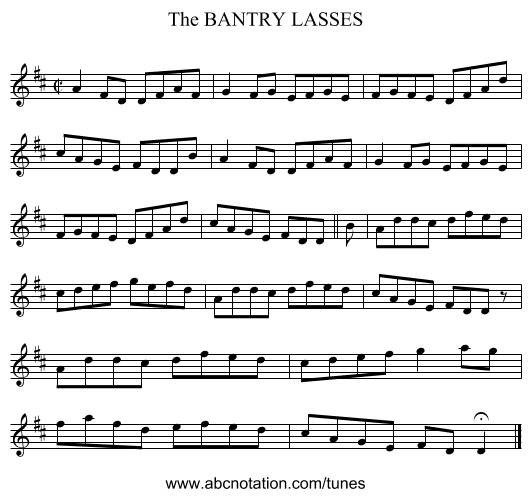 BANTRY LASSES, The - staff notation