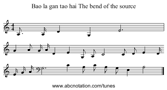 Bao la gan tao hai The bend of the source - staff notation