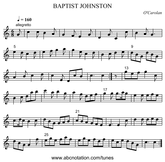 BAPTIST JOHNSTON - staff notation