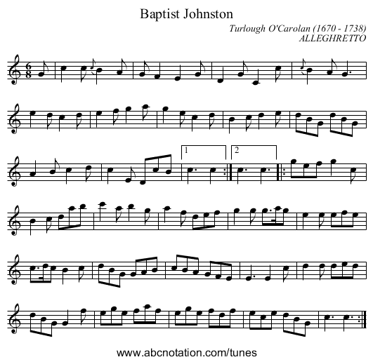 Baptist Johnston - staff notation