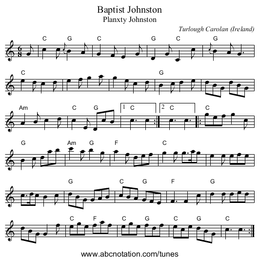 Baptist Johnston - staff notation
