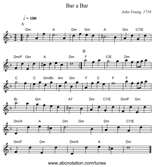 Bar a Bar - staff notation