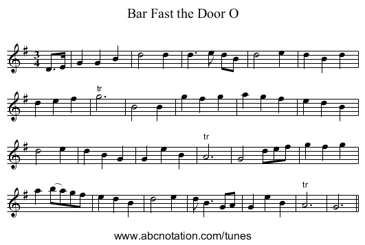 Bar Fast the Door O - staff notation