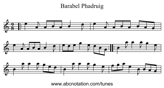 Barabel Phadruig - staff notation
