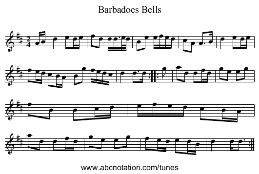 Barbadoes Bells - staff notation