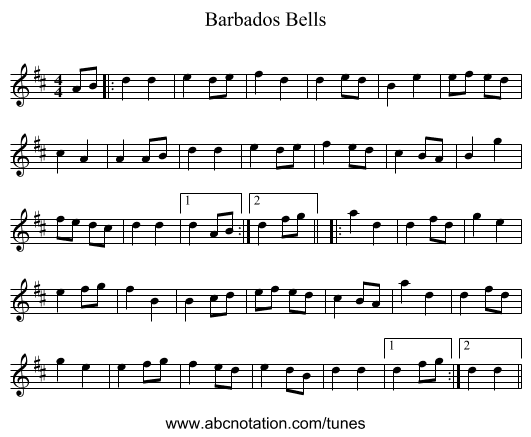Barbados Bells - staff notation