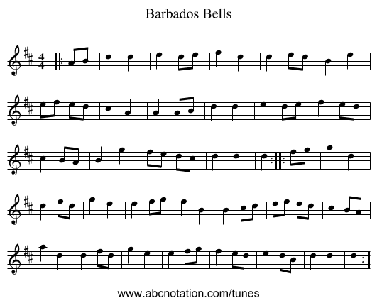 Barbados Bells - staff notation