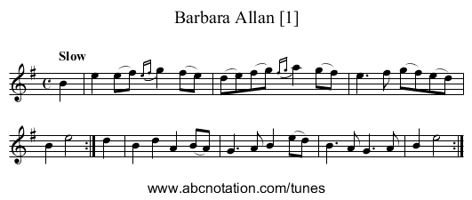 Barbara Allan [1] - staff notation