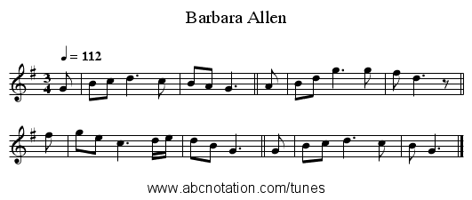 Barbara Allen - staff notation