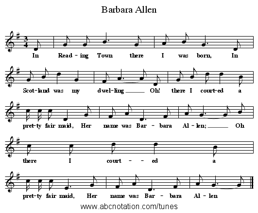 Barbara Allen - staff notation