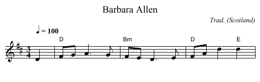 Barbara Allen - staff notation