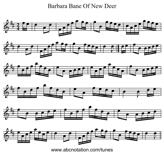 Barbara Bane Of New Deer - staff notation
