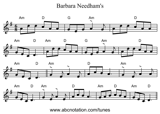 Barbara Needham's - staff notation
