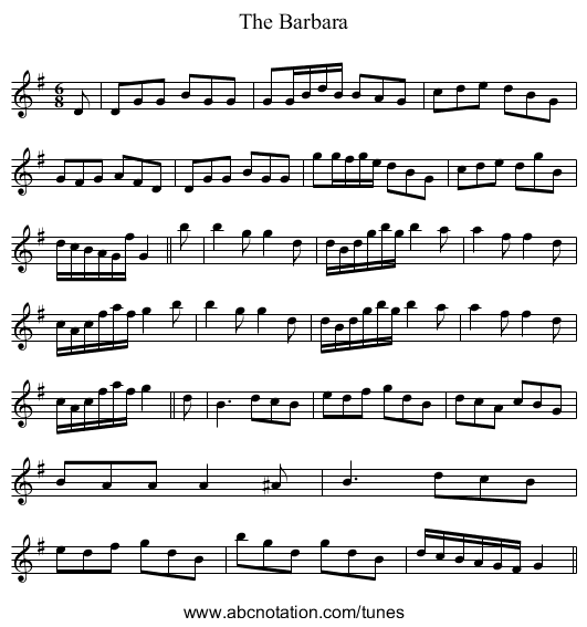 Barbara, The - staff notation