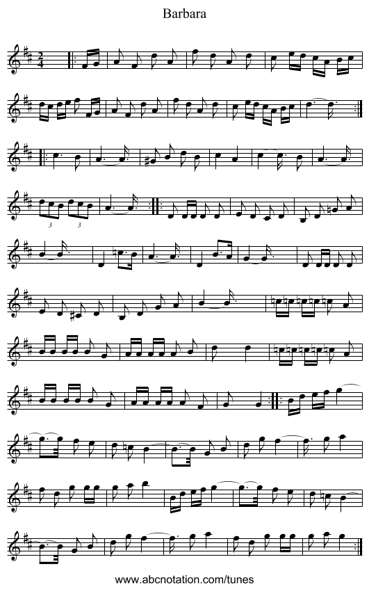 Barbara - staff notation