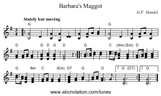 Barbara's Maggot - staff notation