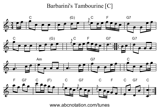 Barbarini's Tambourine [C] - staff notation