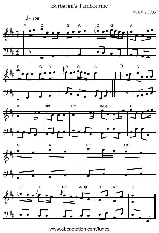 Barbarini's Tambourine - staff notation