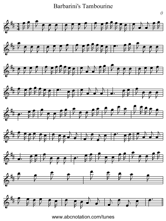 Barbarini's Tambourine - staff notation