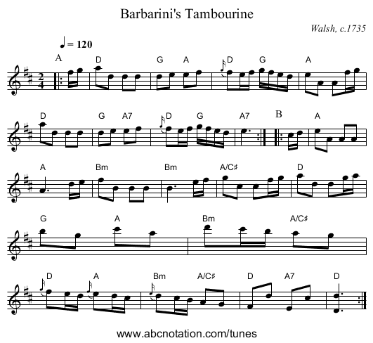 Barbarini's Tambourine - staff notation