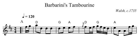 Barbarini's Tambourine - staff notation