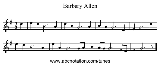 Barbary Allen - staff notation