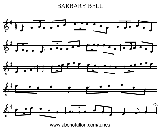 BARBARY BELL - staff notation
