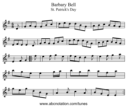 Barbary Bell - staff notation