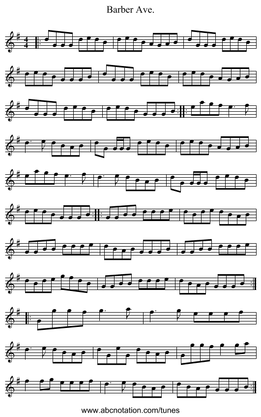Barber Ave. - staff notation