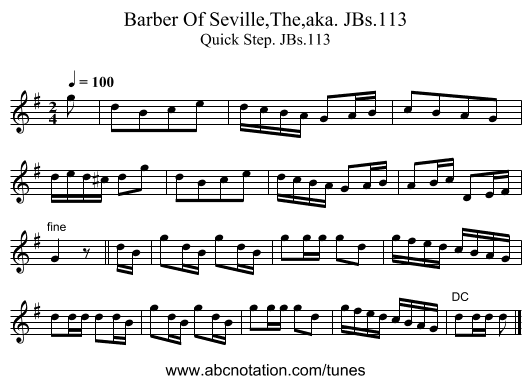 Barber Of Seville,The,aka. JBs.113 - staff notation