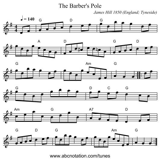 Barber's Pole, The - staff notation