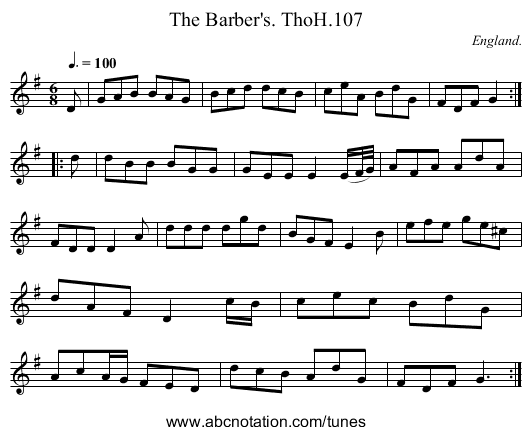Barber's. ThoH.107, The - staff notation