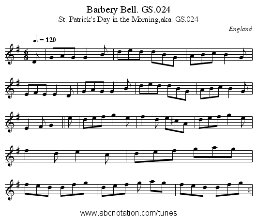 Barbery Bell. GS.024 - staff notation