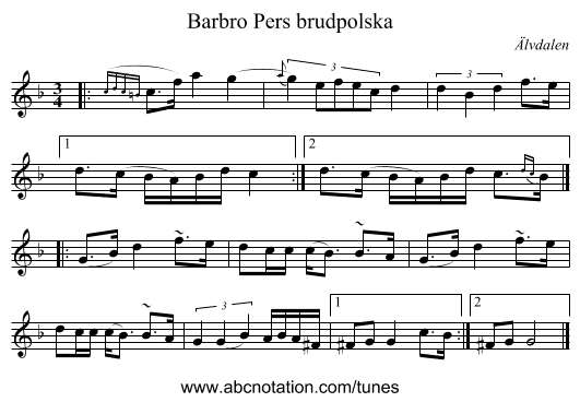 Barbro Pers brudpolska - staff notation