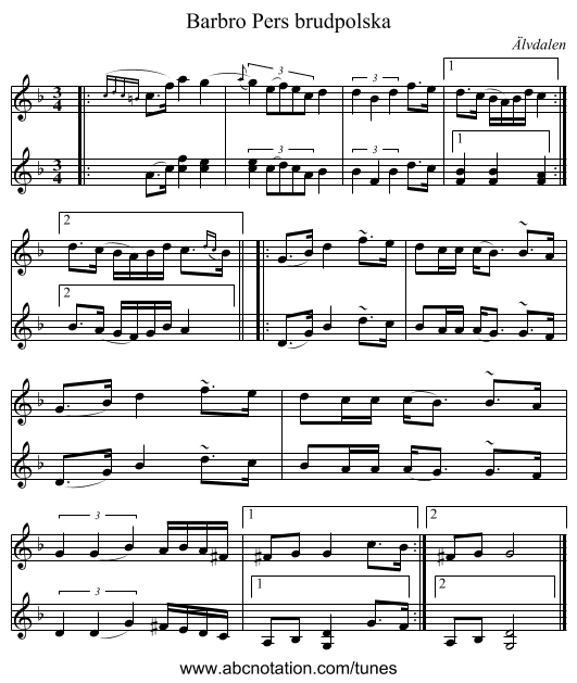Barbro Pers brudpolska - staff notation