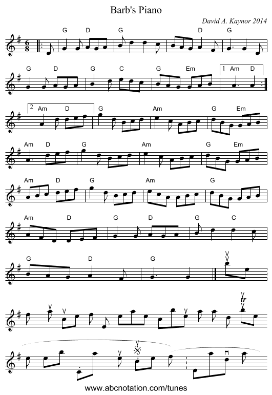 Barb's Piano - staff notation