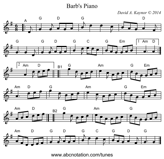 Barb's Piano - staff notation