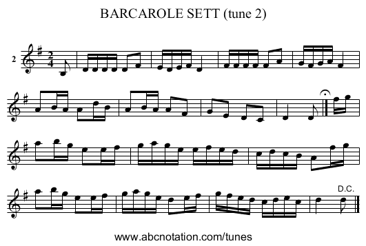BARCAROLE SETT (tune 2) - staff notation