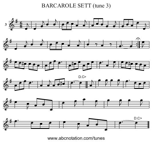 BARCAROLE SETT (tune 3) - staff notation